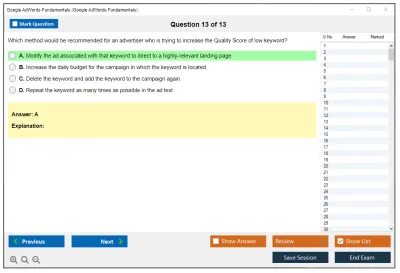 Google AdWords-Fundamentals Google AdWords Fundamentals Practice test exam simulator test engine exam Prep practice test questions answers Image 13