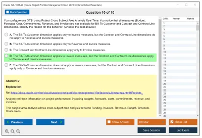 Oracle 1z0-1057-20 Oracle Project Portfolio Management Cloud 2020 Implementation Essentials Practice test exam simulator test engine exam Prep practice test questions answers Image 10