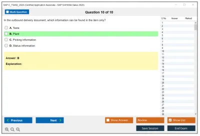SAP C_TS462_2020 Certified Application Associate - SAP S/4HANA Sales 2020 Practice test exam simulator test engine exam Prep practice test questions answers Image 10
