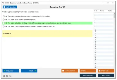 PMI DASSM Disciplined Agile Senior Scrum Master (DASSM) Exam Practice test exam simulator test engine exam Prep practice test questions answers Image 6