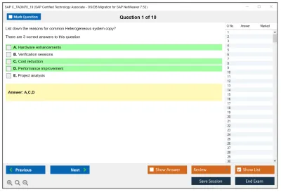 SAP C_TADM70_19 SAP Certified Technology Associate - OS/DB Migration for SAP NetWeaver 7.52 Practice test exam simulator test engine exam Prep practice test questions answers Image 1