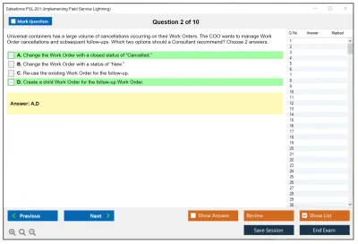 Salesforce FSL-201 Salesforce - Implementing Field Service Lightning Practice test exam simulator test engine exam Prep practice test questions answers Image 2