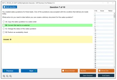 SAP C_TB1200_93 SAP Certified Application Associate - SAP Business One Release 9.3 Practice test exam simulator test engine exam Prep practice test questions answers Image 7