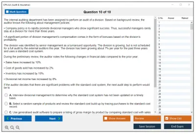CPA AA Audit & Insurance Practice test exam simulator test engine exam Prep practice test questions answers Image 10