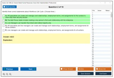 Oracle 1z0-1046-22 Oracle Global Human Resources Cloud 2022 Implementation Professional Practice test exam simulator test engine exam Prep practice test questions answers Image 2