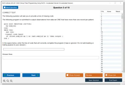 SAS Institute A00-281 SAS Clinical Trials Programming Using SAS 9 - Accelerated Version 9 Accelerated Version Practice test exam simulator test engine exam Prep practice test questions answers Image 5