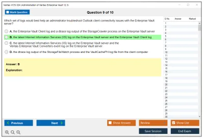Veritas VCS-324 Administration of Veritas Enterprise Vault 12.3 Practice test exam simulator test engine exam Prep practice test questions answers Image 9