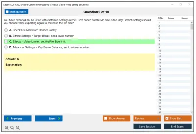 Adobe AD0-C102 Adobe Certified Instructor for Creative Cloud Video Editing Solutions Practice test exam simulator test engine exam Prep practice test questions answers Image 9