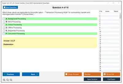 Oracle 1z0-1073-20 Oracle Inventory Cloud 2020 Implementation Essentials Practice test exam simulator test engine exam Prep practice test questions answers Image 4