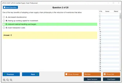 APICS CSCP Certified Supply Chain Professional Exam Practice test exam simulator test engine exam Prep practice test questions answers Image 2