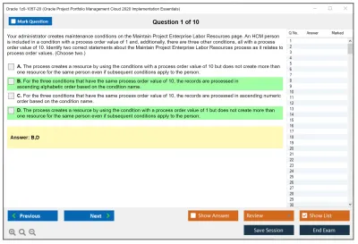 Oracle 1z0-1057-20 Oracle Project Portfolio Management Cloud 2020 Implementation Essentials Practice test exam simulator test engine exam Prep practice test questions answers Image 1