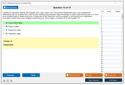 Cima E1 Managing Finance in a Digital World Practice test exam simulator test engine exam Prep practice test questions answers Image 10