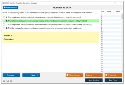 ABA CRCM Certified Regulatory Compliance Manager Practice test exam simulator test engine exam Prep practice test questions answers Image 15