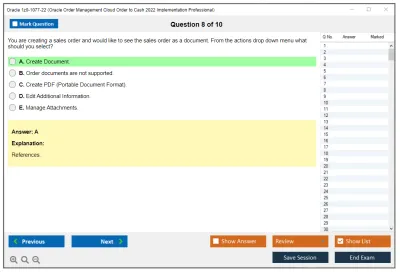Oracle 1z0-1077-22 Oracle Order Management Cloud Order to Cash 2022 Implementation Professional Practice test exam simulator test engine exam Prep practice test questions answers Image 8