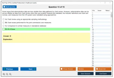 Test Prep CPHQ Certified Professional in Healthcare Quality Examination Practice test exam simulator test engine exam Prep practice test questions answers Image 13