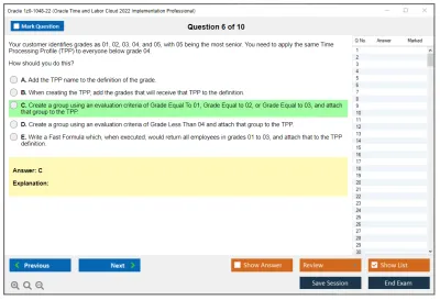 Oracle 1z0-1048-22 Oracle Time and Labor Cloud 2022 Implementation Professional Practice test exam simulator test engine exam Prep practice test questions answers Image 6