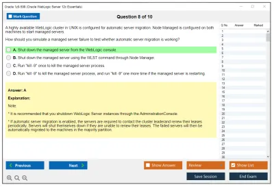 Oracle 1z0-599 Oracle WebLogic Server 12c Essentials Practice test exam simulator test engine exam Prep practice test questions answers Image 8