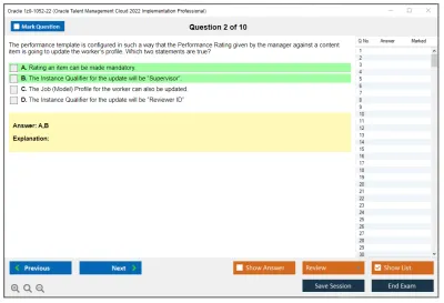 Oracle 1z0-1052-22 Oracle Talent Management Cloud 2022 Implementation Professional Practice test exam simulator test engine exam Prep practice test questions answers Image 2