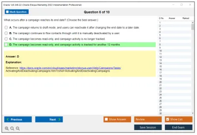 Oracle 1z0-340-22 Oracle Eloqua Marketing 2022 Implementation Professional Practice test exam simulator test engine exam Prep practice test questions answers Image 6