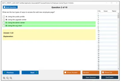 SAP C_HRHPC_2205 SAP Certified Application AssociateSAP SuccessFactors for Employee Central Payroll 1H/2022 Practice test exam simulator test engine exam Prep practice test questions answers Image 2