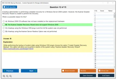 EMC E20-598 Backup Recovery - Avamar Specialist Exam for Storage Administrators Practice test exam simulator test engine exam Prep practice test questions answers Image 12