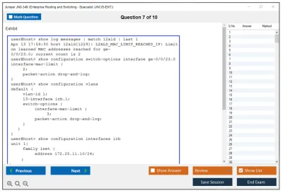 Juniper JN0-349 Enterprise Routing and Switching - Specialist (JNCIS-ENT) Practice test exam simulator test engine exam Prep practice test questions answers Image 7