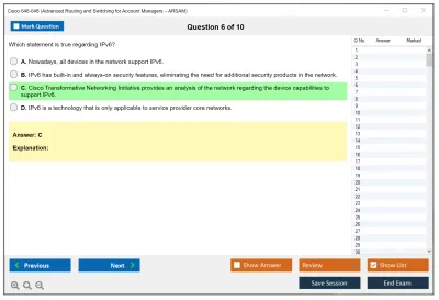 Cisco 646-048 Advanced Routing and Switching for Account Managers – ARSAM Practice test exam simulator test engine exam Prep practice test questions answers Image 6