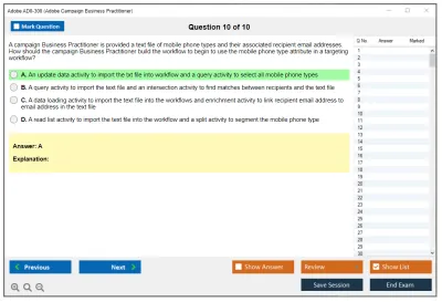 Adobe AD0-300 Adobe Campaign Business Practitioner Practice test exam simulator test engine exam Prep practice test questions answers Image 10