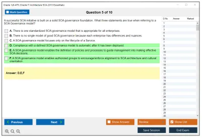 Oracle 1z0-475 Oracle IT Architecture SOA 2013 Essentials Practice test exam simulator test engine exam Prep practice test questions answers Image 5