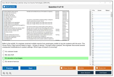 Cisco 350-201 Performing CyberOps Using Core Security Technologies (CBRCOR) Practice test exam simulator test engine exam Prep practice test questions answers Image 9