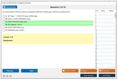 Oracle 1z0-909 MySQL 8.0 Database Developer Practice test exam simulator test engine exam Prep practice test questions answers Image 5