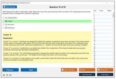 AICPA AUD CPA Auditing and Attestation Exam Practice test exam simulator test engine exam Prep practice test questions answers Image 18