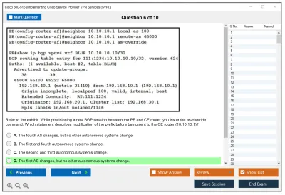 Cisco 300-515 Implementing Cisco Service Provider VPN Services (300-515 SPVI) Practice test exam simulator test engine exam Prep practice test questions answers Image 6