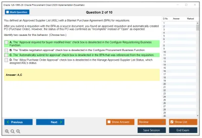 Oracle 1z0-1065-20 Oracle Procurement Cloud 2020 Implementation Essentials Practice test exam simulator test engine exam Prep practice test questions answers Image 2