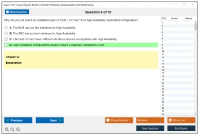 Avaya 3107 Avaya Session Border Controller Enterprise Implementation and Maintenance Practice test exam simulator test engine exam Prep practice test questions answers Image 6