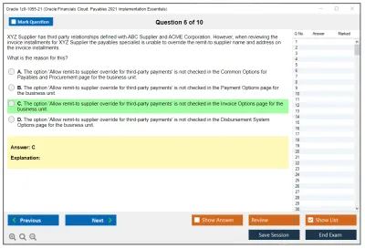 Oracle 1z0-1055-21 Oracle Financials Cloud: Payables 2021 Implementation Essentials Practice test exam simulator test engine exam Prep practice test questions answers Image 6