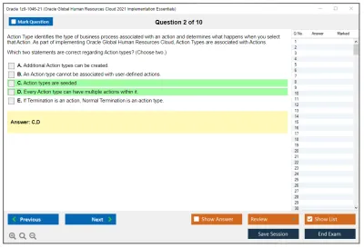 Oracle 1z0-1046-21 Oracle Global Human Resources Cloud 2021 Implementation Essentials Practice test exam simulator test engine exam Prep practice test questions answers Image 2