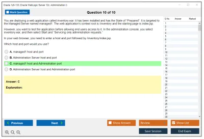 Oracle 1z0-133 Oracle WebLogic Server 12c: Administration I Practice test exam simulator test engine exam Prep practice test questions answers Image 10