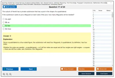 Test Prep ASVAB-Test Armed Services Vocational Aptitude Battery Test: General Science, Arithmetic Reasoning, Word Knowledge, Paragraph Comprehension, Mathematics Knowledge, Electronics Information, Automotive & Shop Information, Mechanical Comprehension, Assembling Objects Practice test exam simulator test engine exam Prep practice test questions answers Image 17