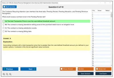 Oracle 1z0-1059-20 Oracle Revenue Management Cloud Service 2020 Implementation Essentials Practice test exam simulator test engine exam Prep practice test questions answers Image 6