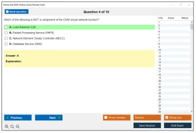 Nokia 4A0-M05 Nokia Cloud Packet Core Practice test exam simulator test engine exam Prep practice test questions answers Image 4