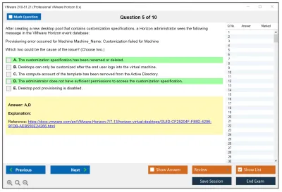 VMware 2V0-51.21 Professional VMware Horizon 8.x Practice test exam simulator test engine exam Prep practice test questions answers Image 5