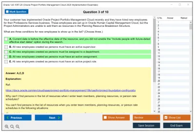Oracle 1z0-1057-20 Oracle Project Portfolio Management Cloud 2020 Implementation Essentials Practice test exam simulator test engine exam Prep practice test questions answers Image 3