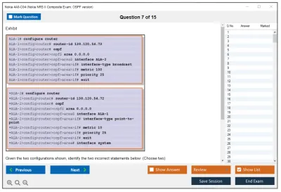 Nokia 4A0-C04 Nokia NRS II Composite Exam: OSPF version Practice test exam simulator test engine exam Prep practice test questions answers Image 7