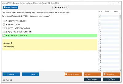 Microsoft 70-467 Designing Business Intelligence Solutions with Microsoft SQL Server 2012 Practice test exam simulator test engine exam Prep practice test questions answers Image 9