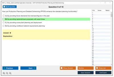 SAP C_TS422_2020 Certified Application Associate - SAP S/4HANA Production Planning and Manufacturing Practice test exam simulator test engine exam Prep practice test questions answers Image 9