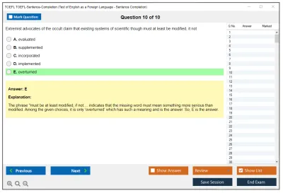 TOEFL TOEFL-Sentence-Completion Test of English as a Foreign Language - Sentence Completion Practice test exam simulator test engine exam Prep practice test questions answers Image 10