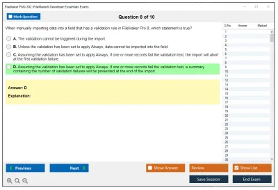 FileMaker FM0-302 FileMaker8 Developer Essentials Exam Practice test exam simulator test engine exam Prep practice test questions answers Image 8