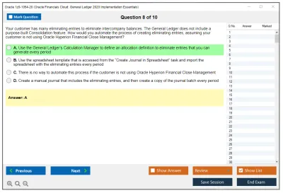 Oracle 1z0-1054-20 Oracle Financials Cloud: General Ledger 2020 Implementation Essentials Practice test exam simulator test engine exam Prep practice test questions answers Image 8