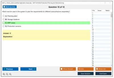 SAP C_TS422_2020 Certified Application Associate - SAP S/4HANA Production Planning and Manufacturing Practice test exam simulator test engine exam Prep practice test questions answers Image 10